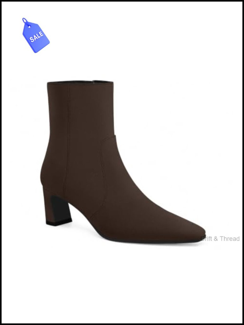 Womens Ankle Boots Chunky Low Heel Square Toe Zip Dress Booties